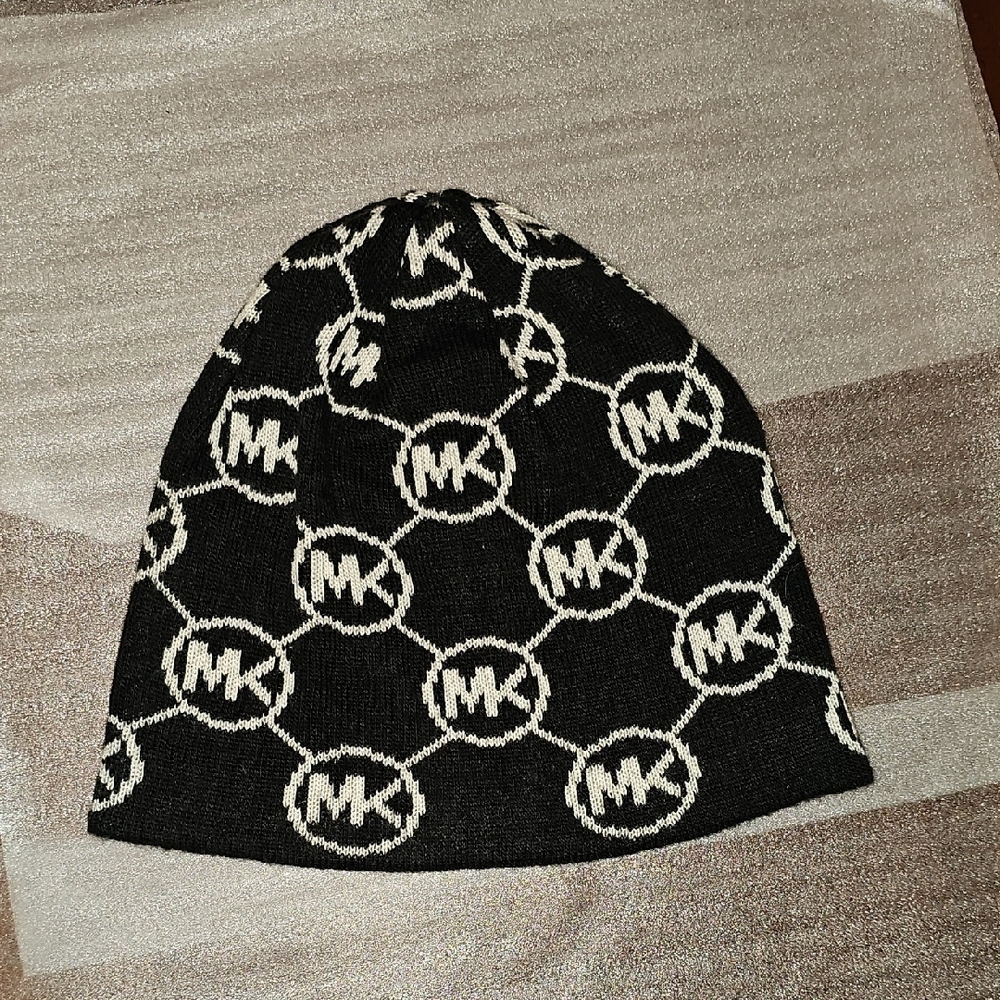 Michael Kors Black and White Logo Knit Hat